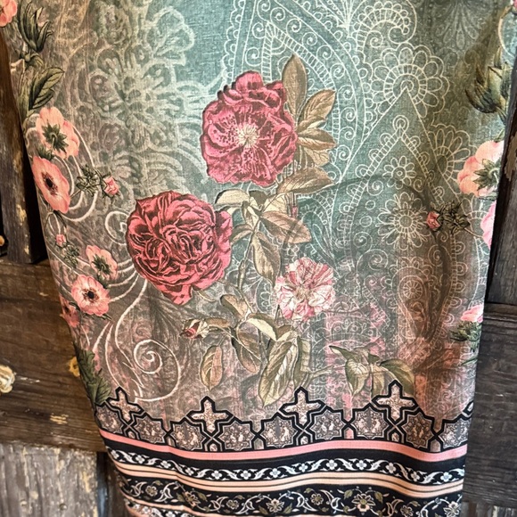 Floral Boho Lounge Pants in Sage Green and Pink - Picture 6 of 8